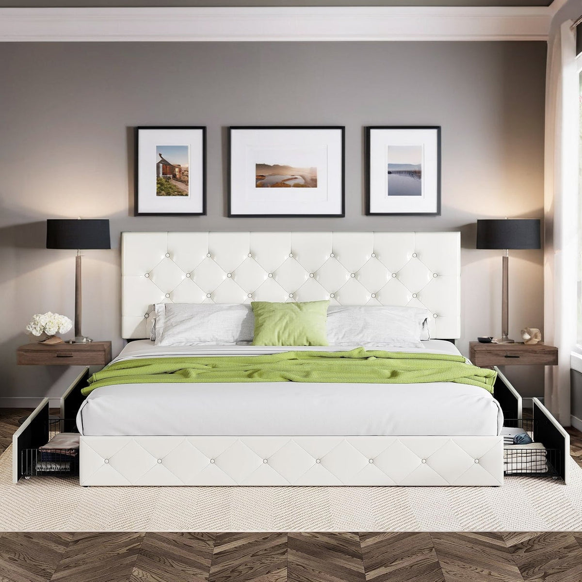 Faux Leather Bed Frame with 4 Storage Drawers
