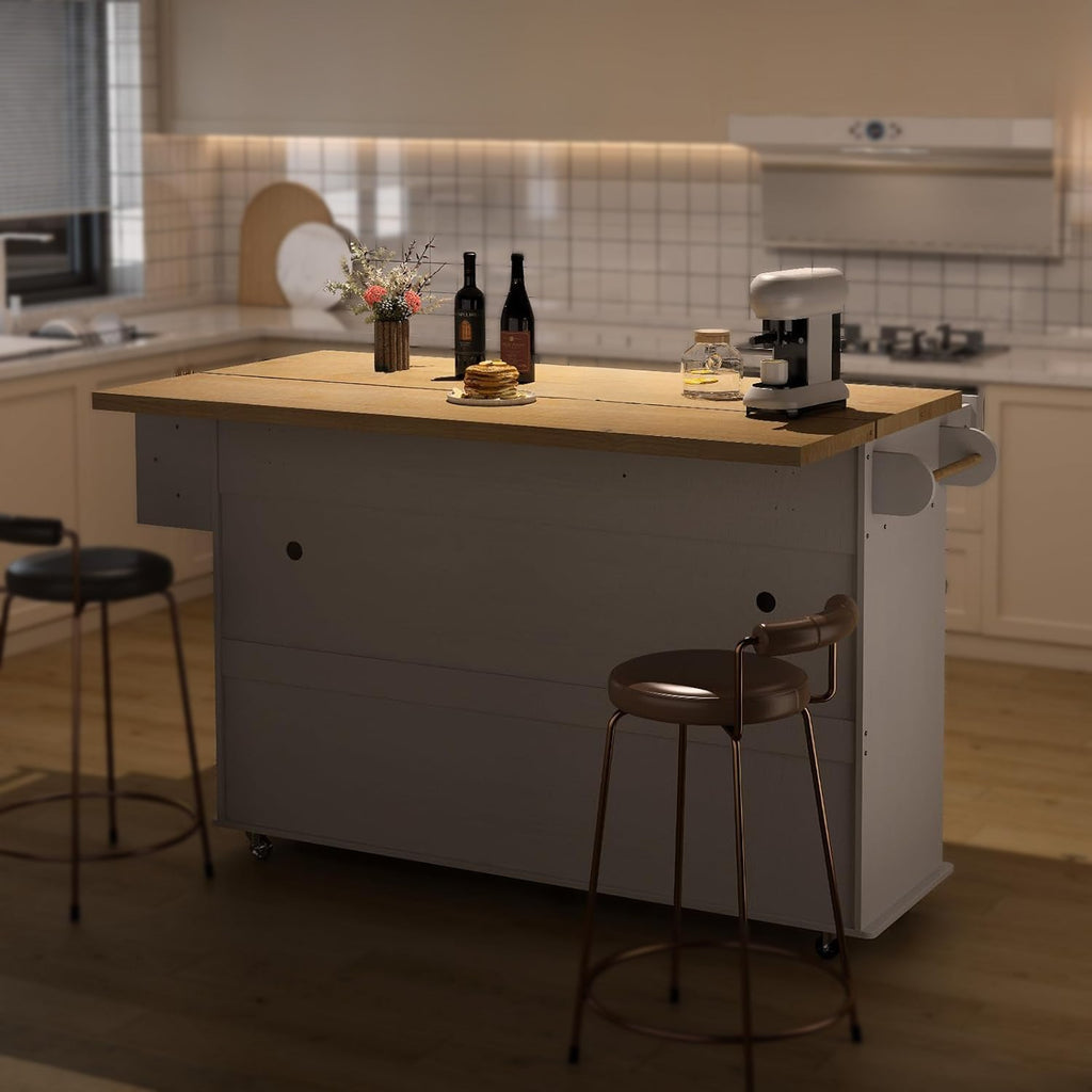 Kitchen Island Cart with Trash Can Storage on Wheels