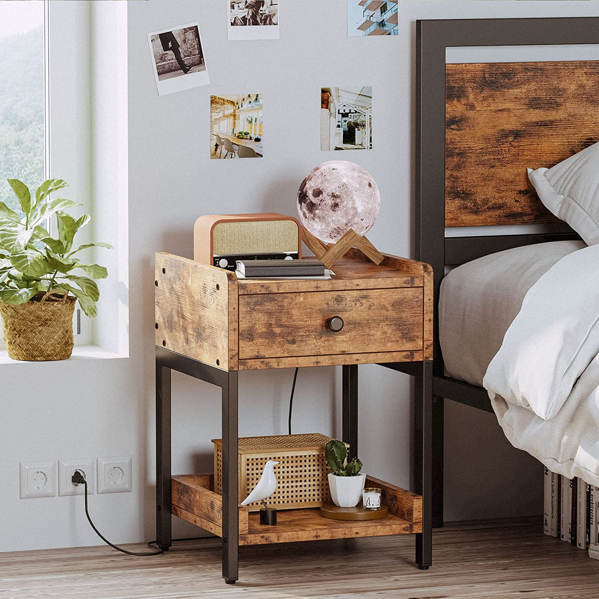 Nightstand with Charging Station and Storage Drawer