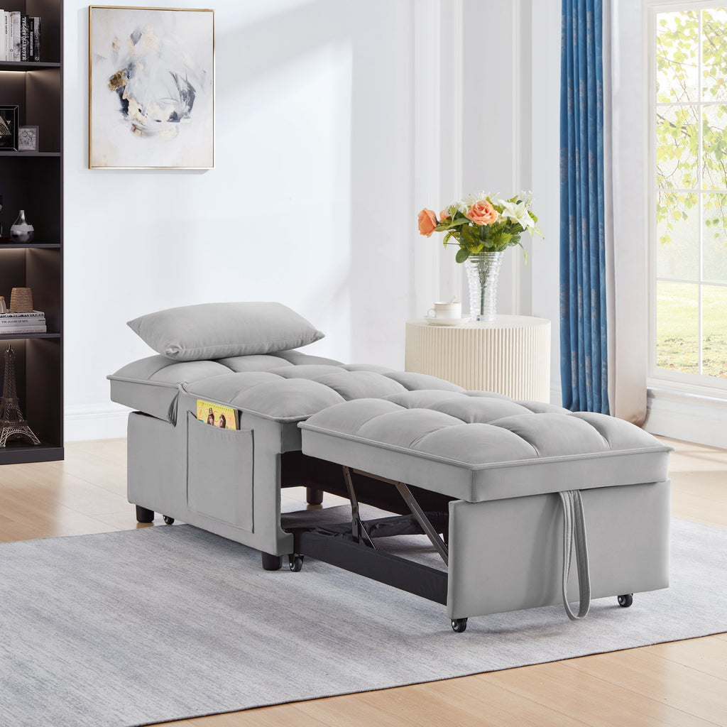 4-in-1 Single Sofa Bed with Storage Pockets, Gray