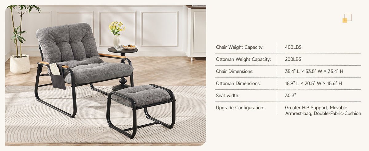 Oversized Accent Chair with Ottoman and Side Pocket