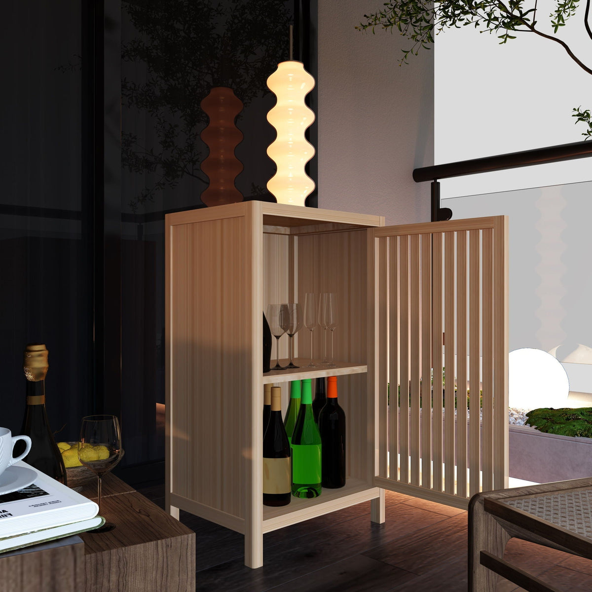 Bamboo Storage Cabinet with Door and Shelf, Natural