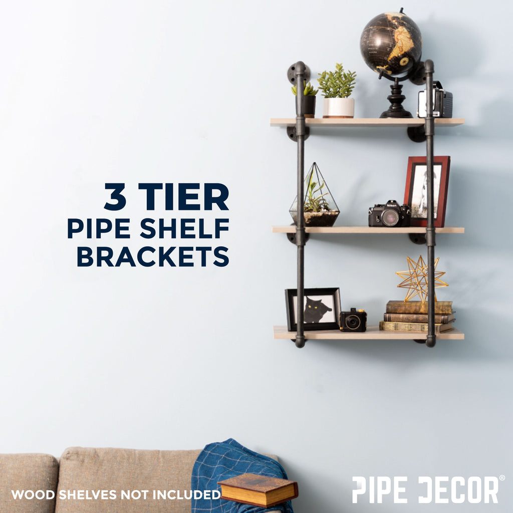 3-Tier Industrial Pipe Wall Shelf