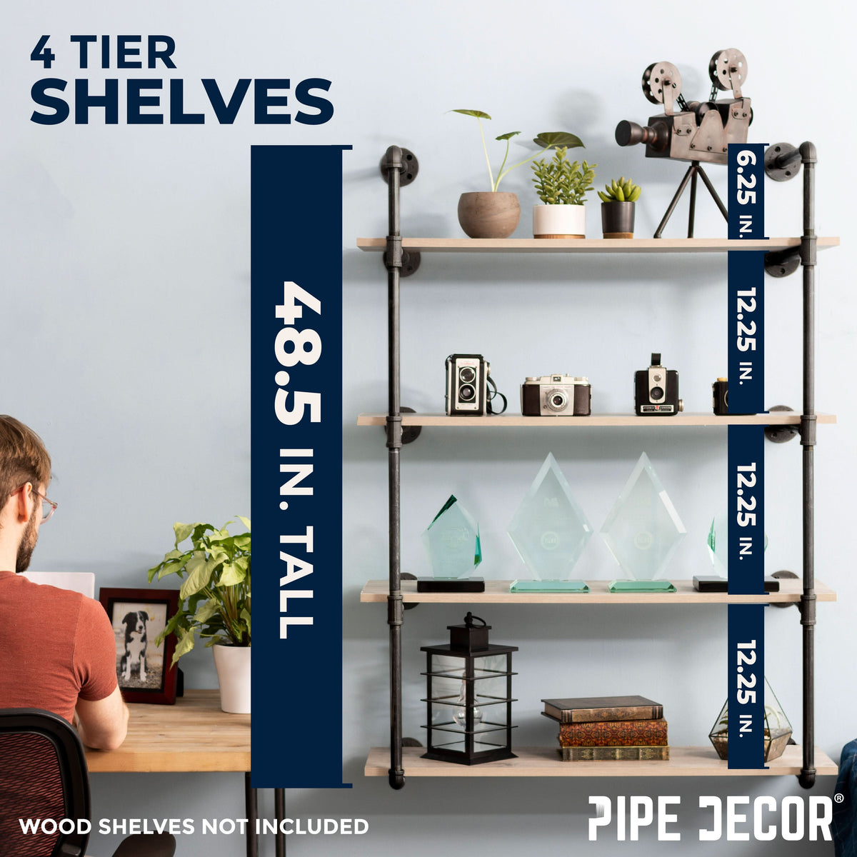 4-Tier Wall Mounted Pipe Shelf
