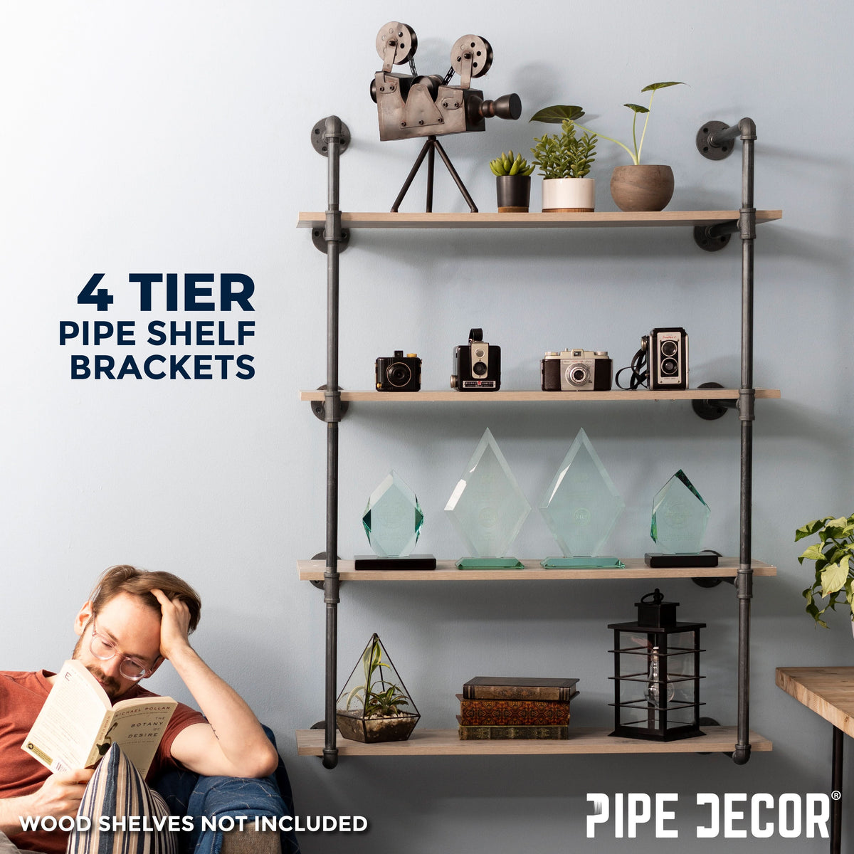 4-Tier Wall Mounted Pipe Shelf