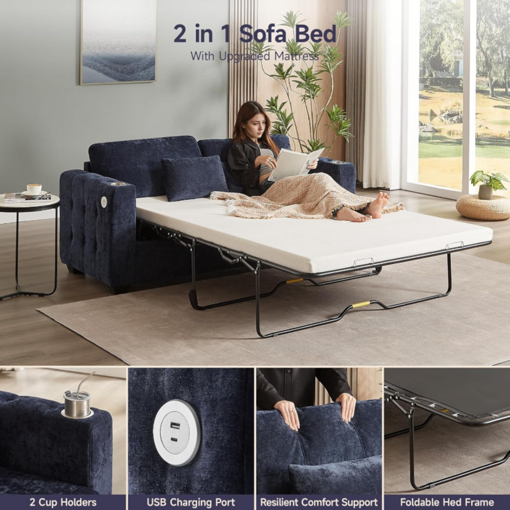 76-Inch Full Size Pull-Out Sofa Bed with USB Port