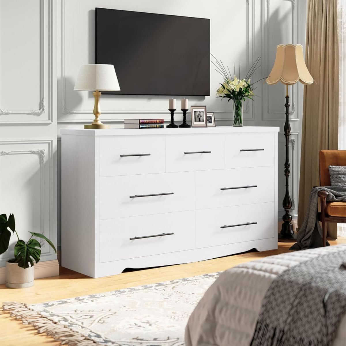 55 Inch 7 Drawer Dresser with Metal Handles