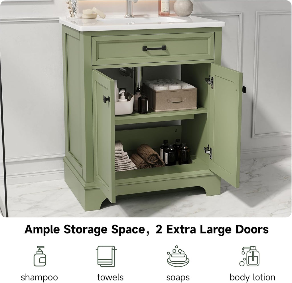 28 Inch Bathroom Vanity with Ceramic Sink and Shelf