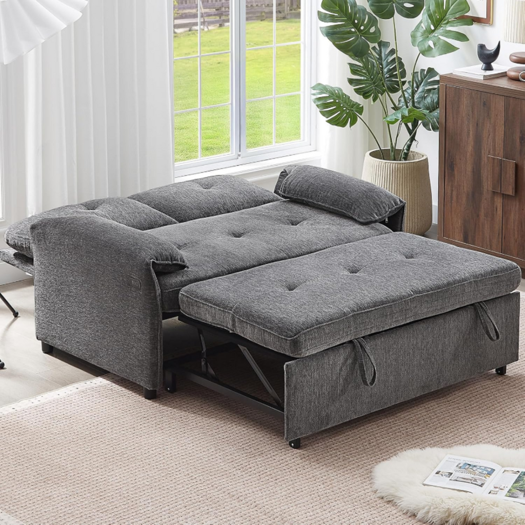 3-in-1 Convertible Chenille Sofa Bed with USB