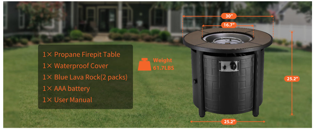 30-Inch Propane Fire Pit Table, 50,000 BTU