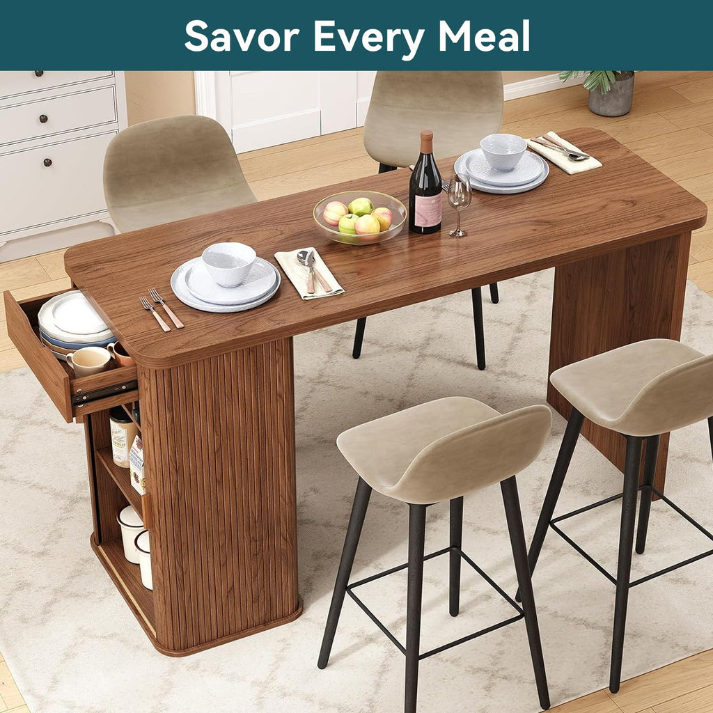 59-Inch Kitchen Island Bar Table with Wine Rack
