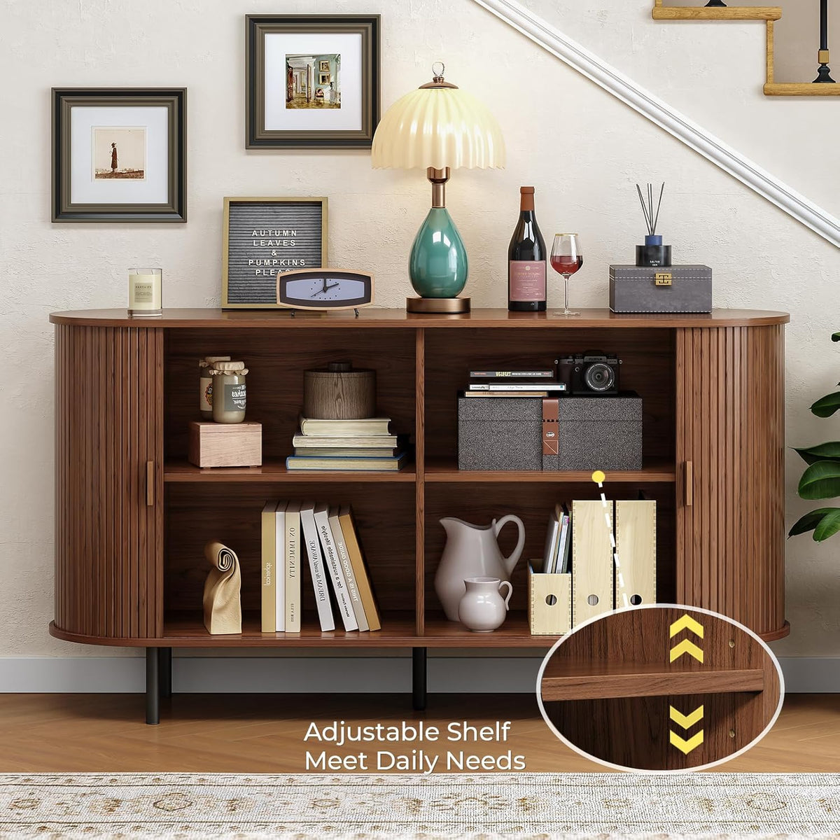 55 Inch Sideboard Buffet with Tambour Door