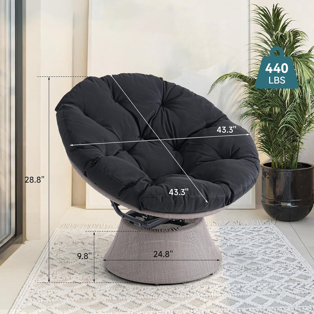 Oversized Papasan Chair with Cushion, 360° Swivel