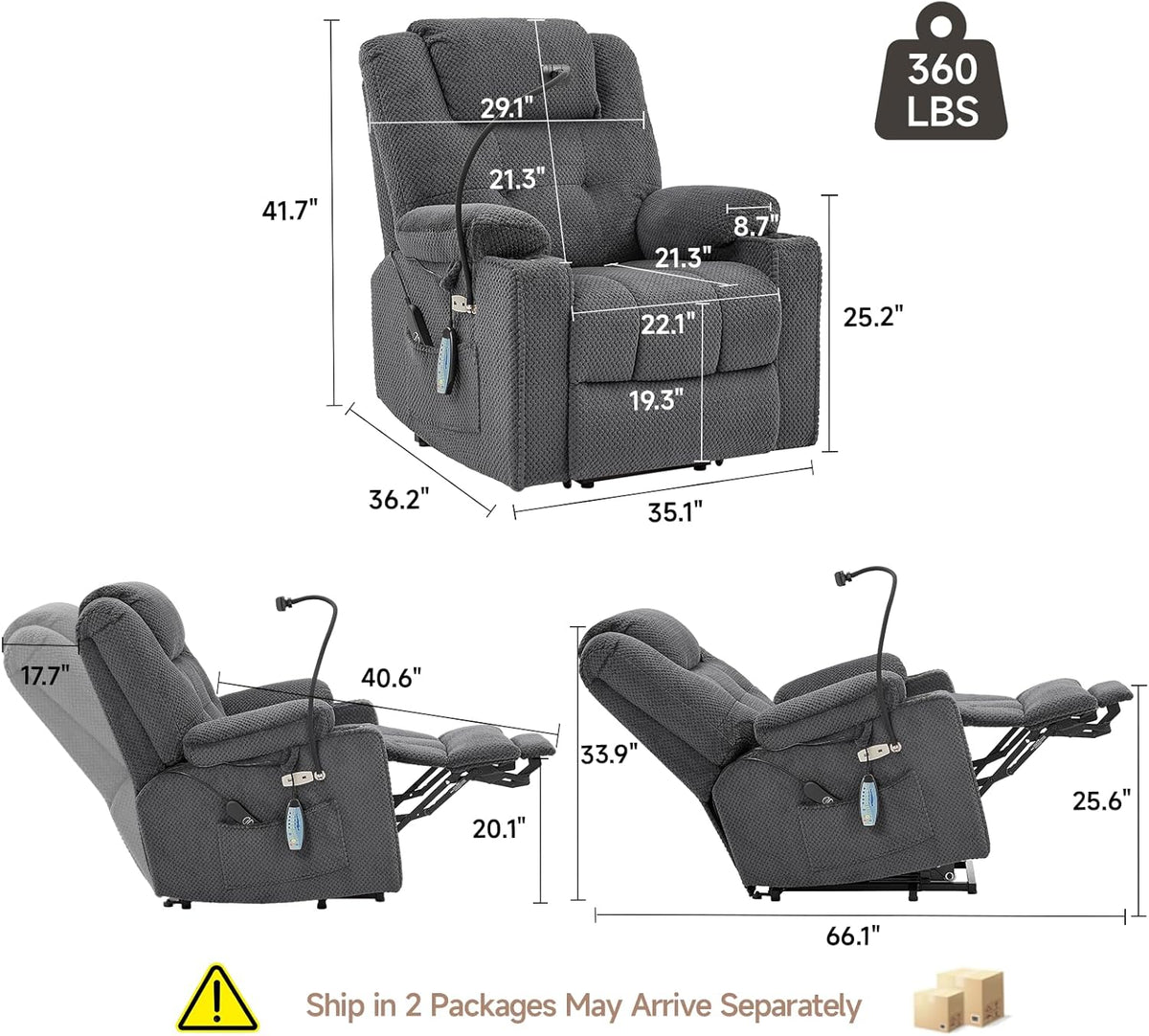 Power Recliner Chair with Massage, Heat and USB Port