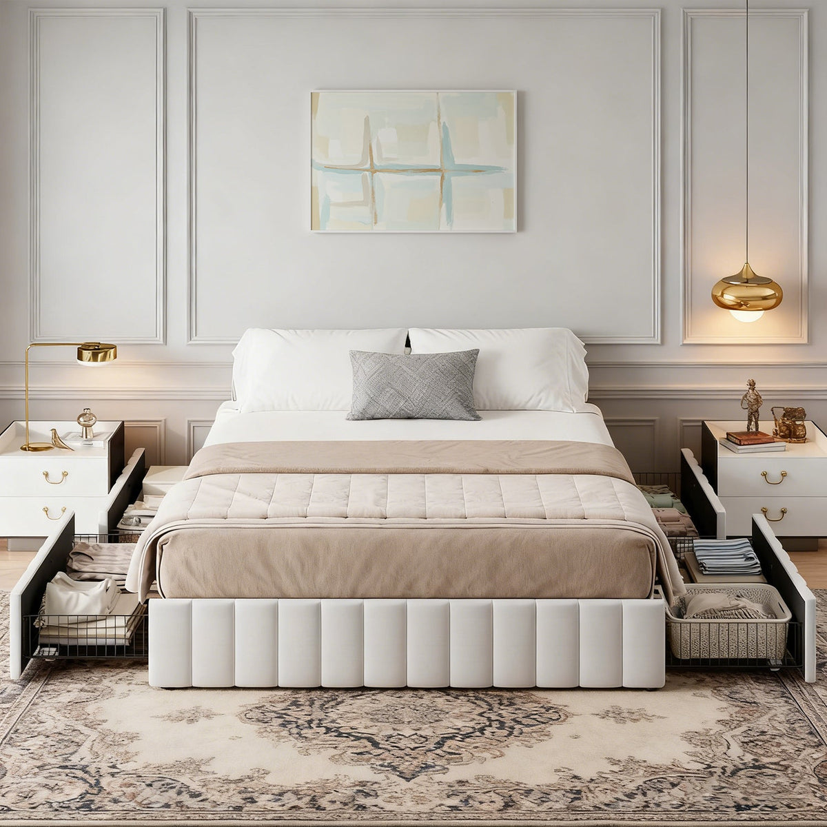 Velvet Platform Bed with 4 Storage Drawers