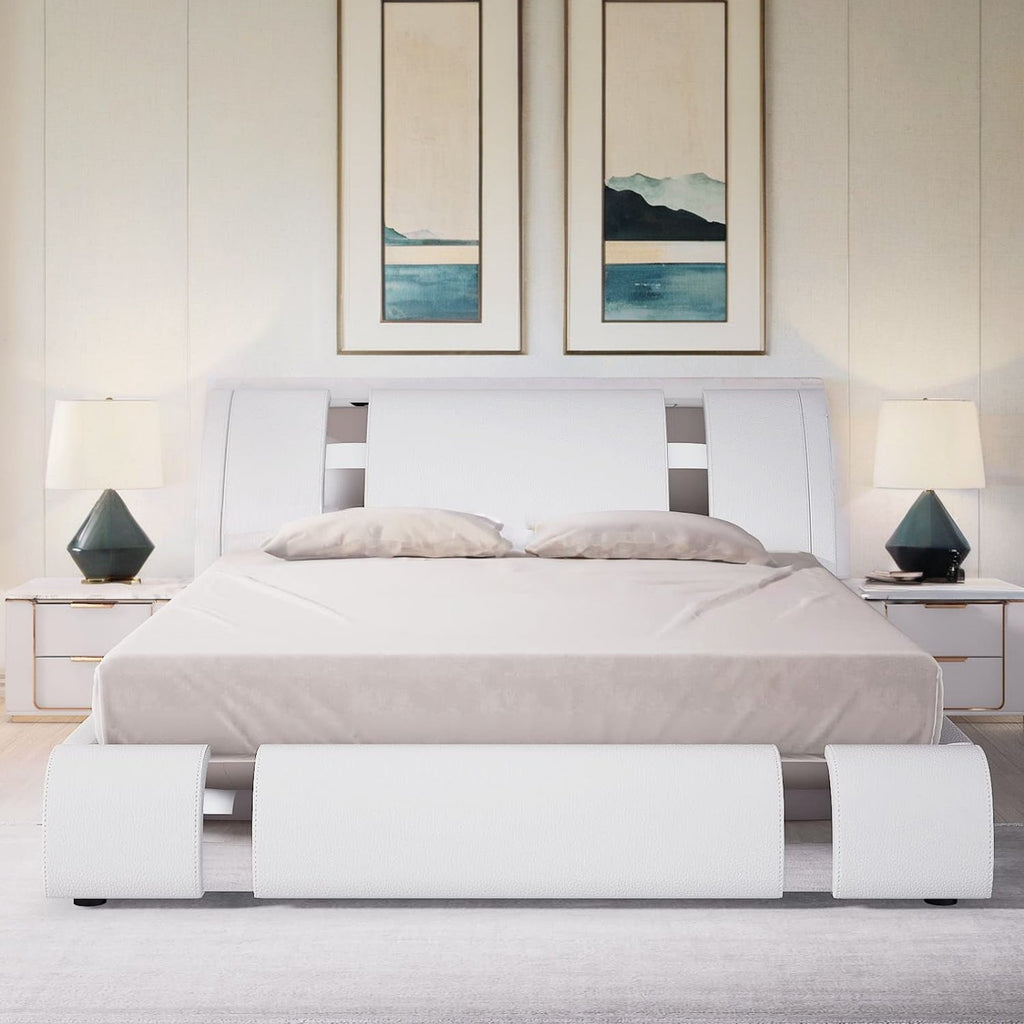 Faux Leather Bed Frame with Adjustable Headboard