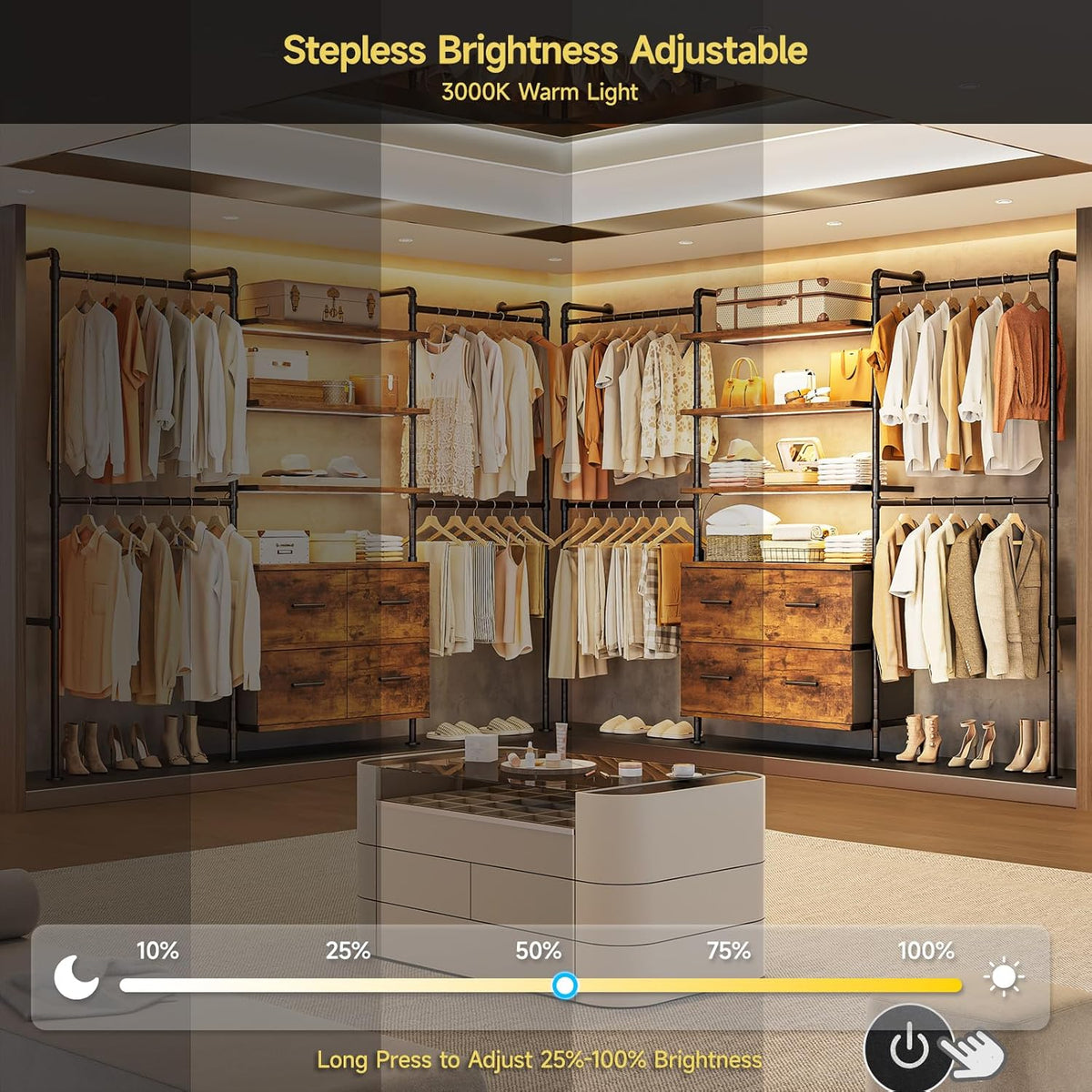Closet System with LED Light and 4 Drawers