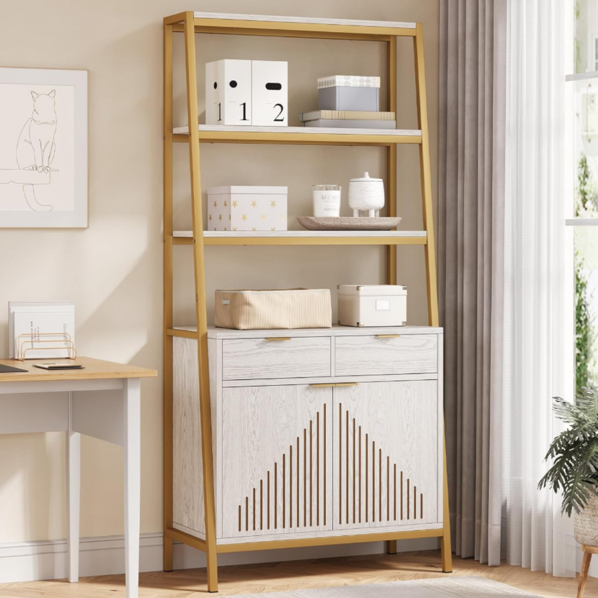 69 Inch 6-Tier Tall Bookcase with 2 File Drawers