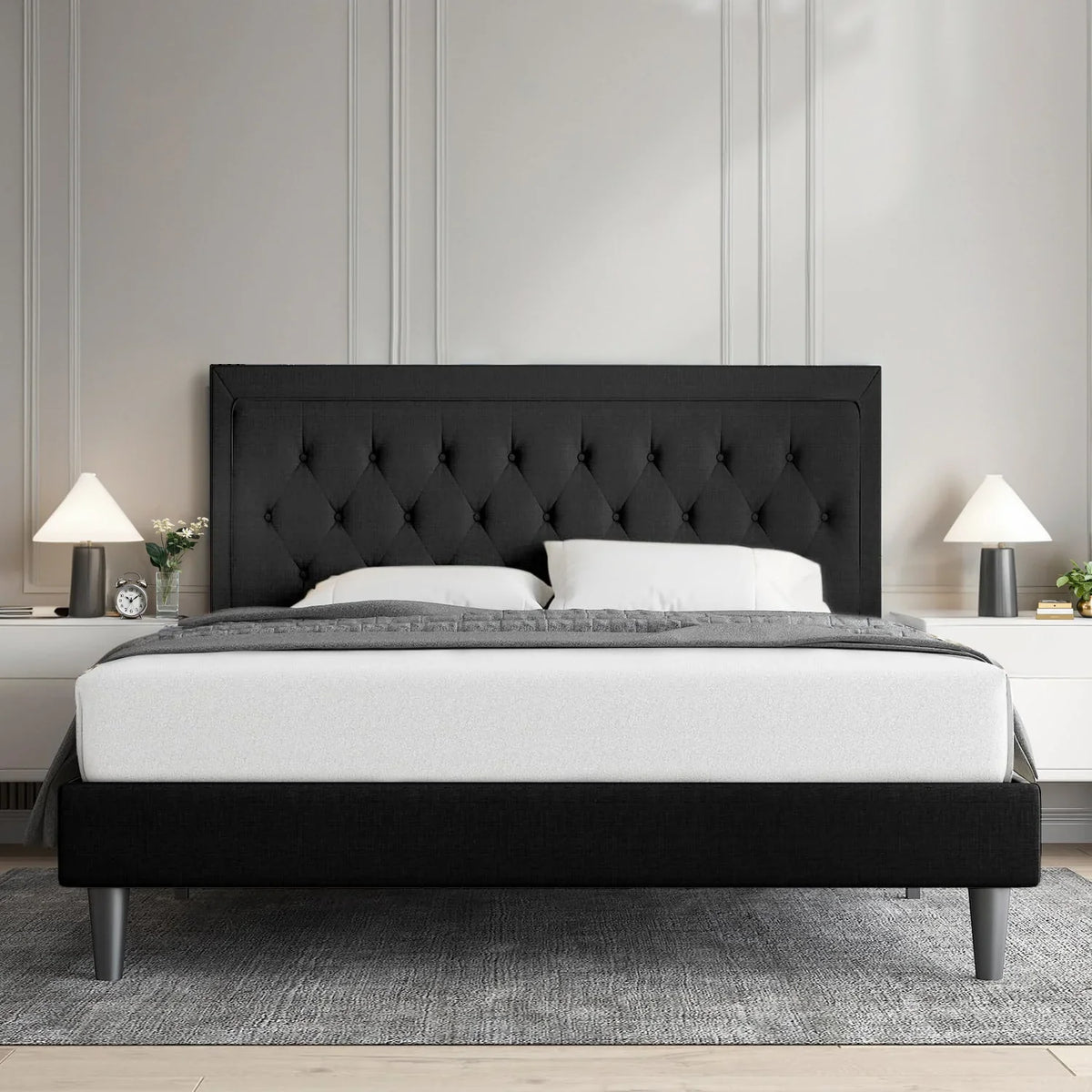 Upholstered Bed Frame with Adjustable Headboard