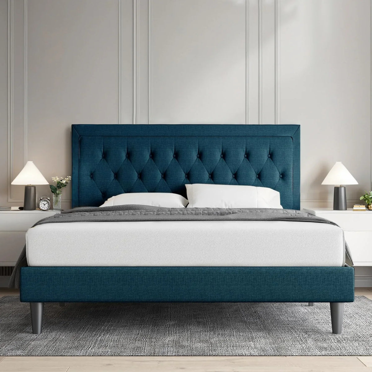Upholstered Bed Frame with Adjustable Headboard