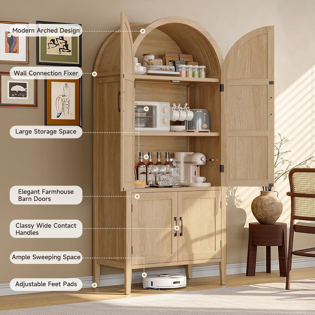 71 Inch Arched Kitchen Pantry Cabinet with Doors