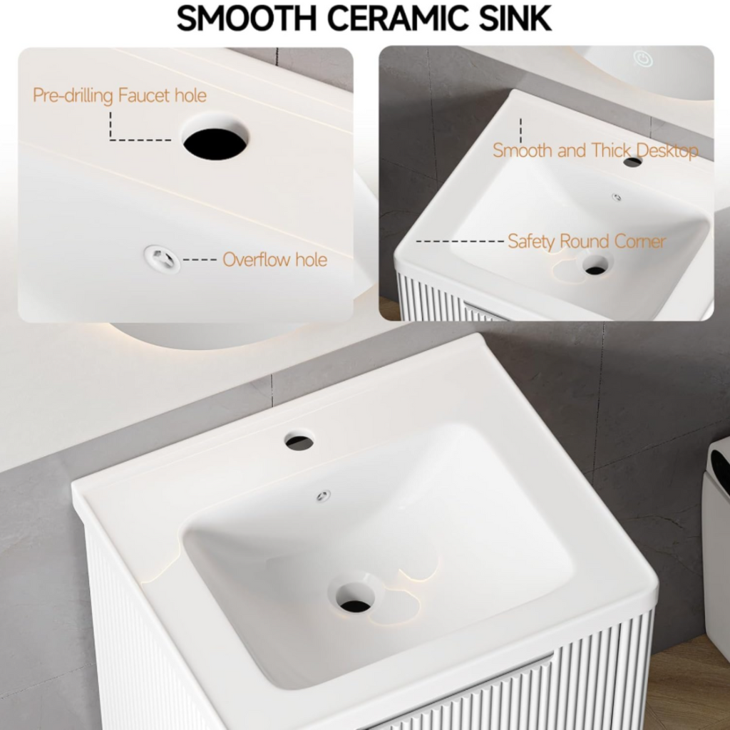 24-Inch Small Floating Bathroom Vanity with Sink