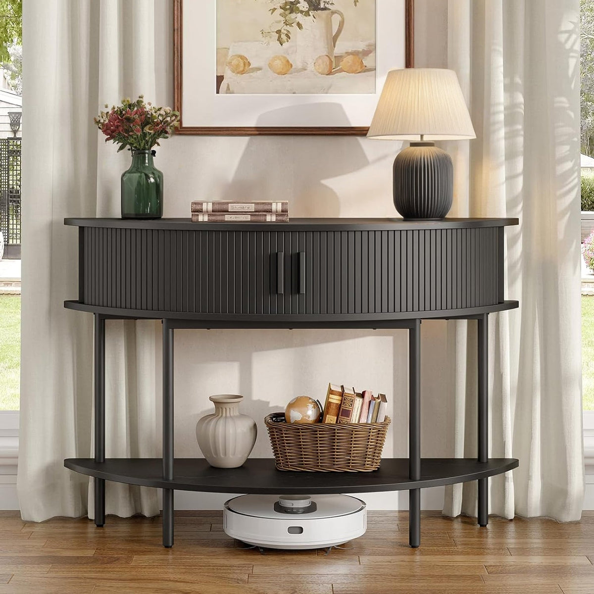 46 in Fluted Half Moon Console Table with Storage