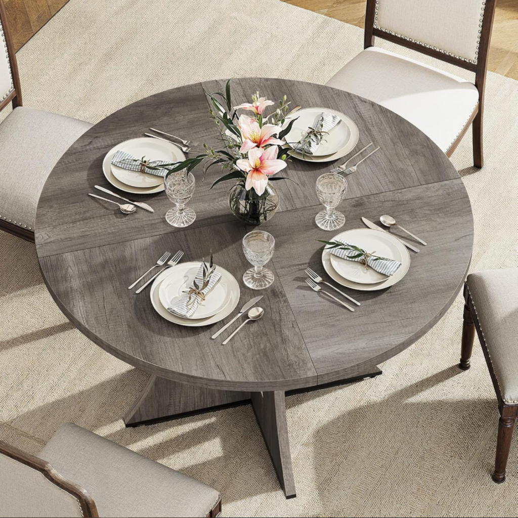 47 Inch Round Wooden Dining Table, Modern Kitchen Table