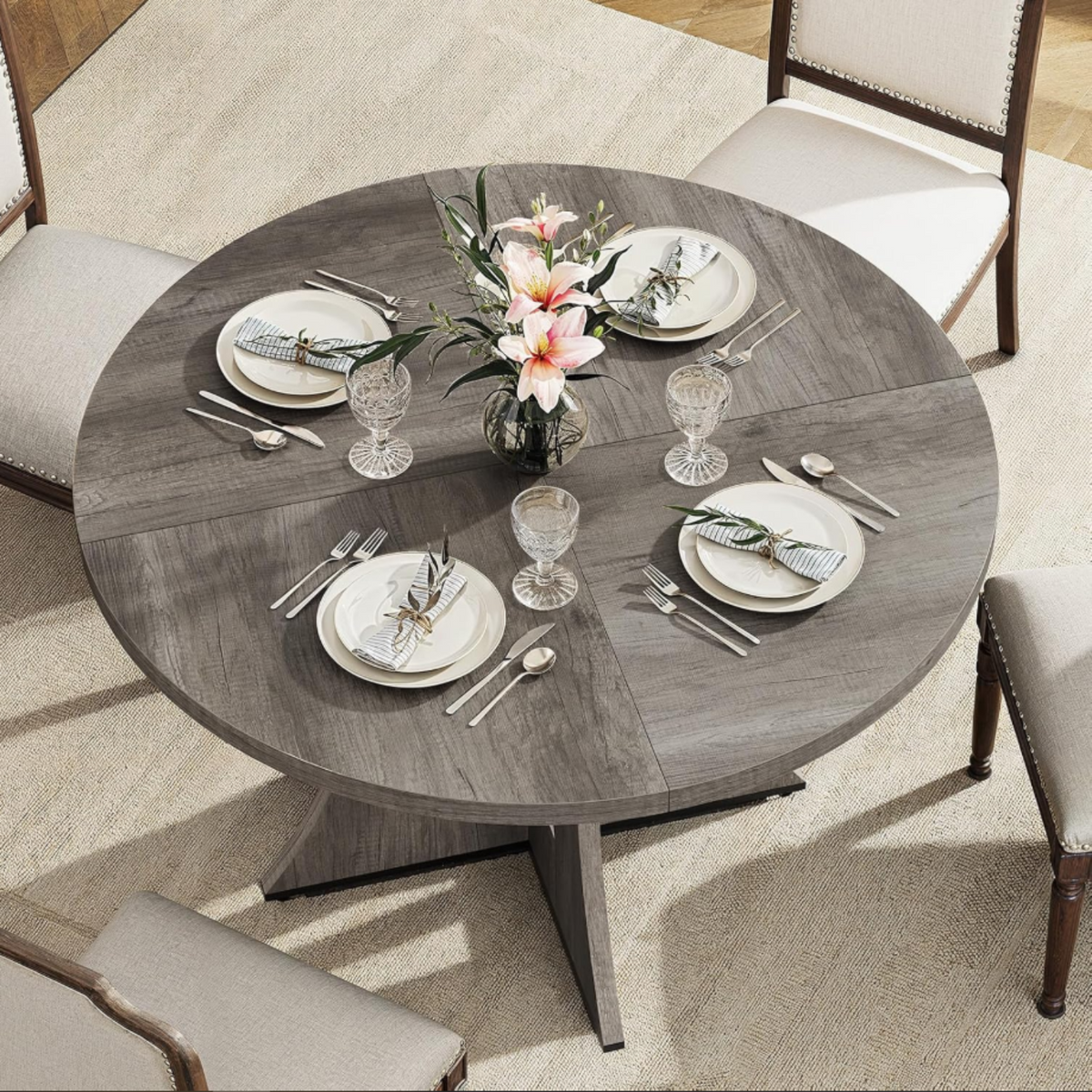 47 Inch Round Wooden Dining Table, Modern Kitchen Table