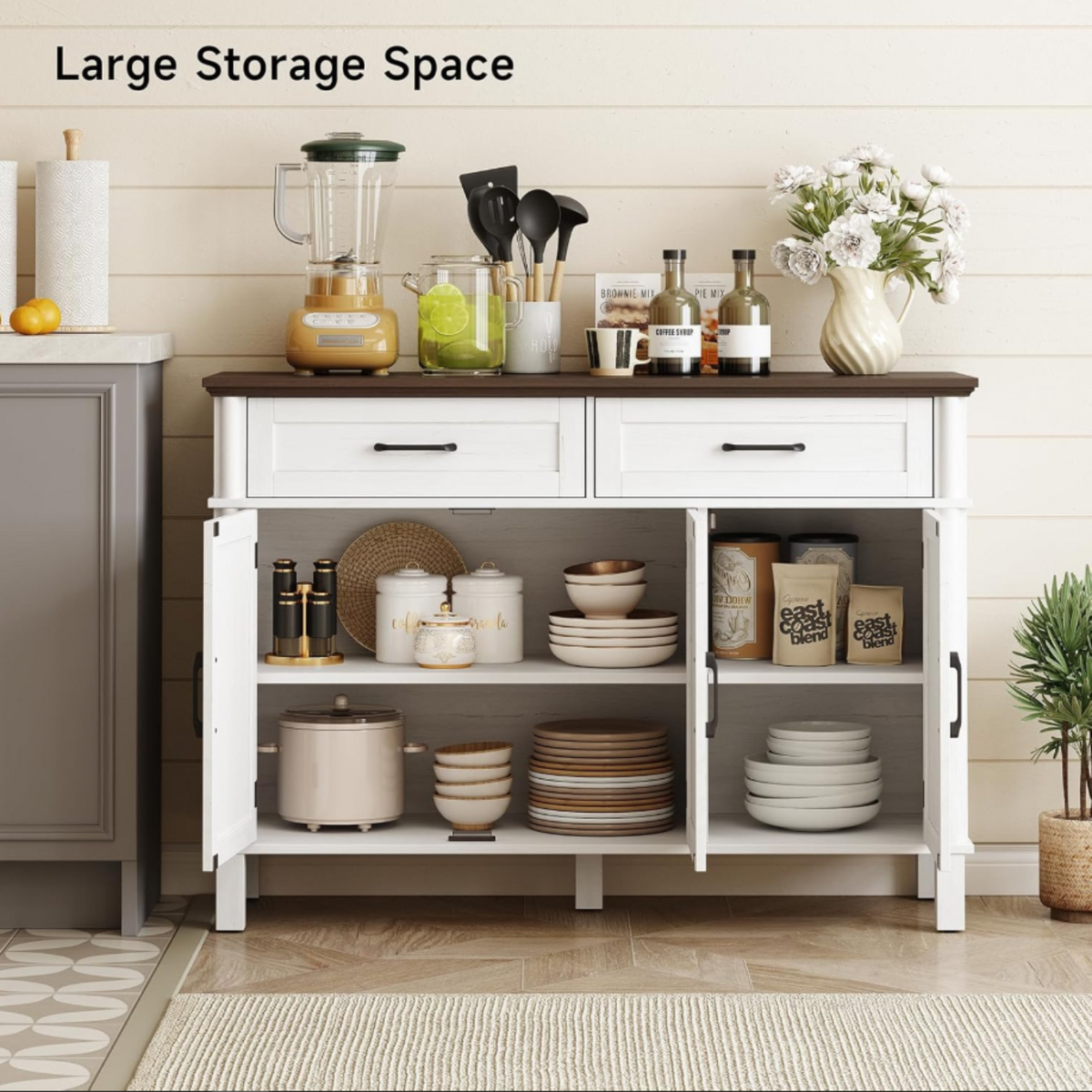 Wood Buffet Sideboard with 2 Drawers and 3 Doors