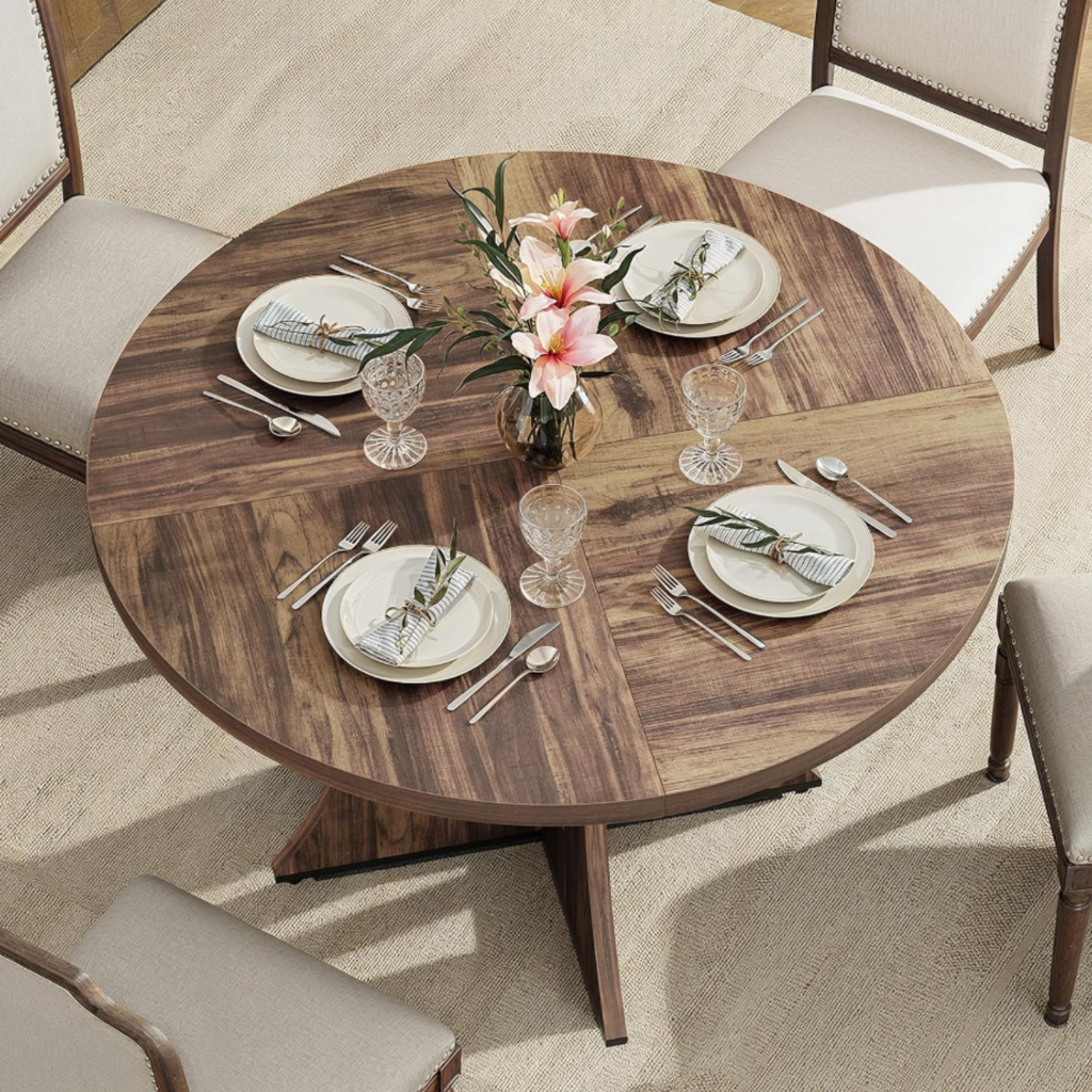 47 Inch Round Wooden Dining Table, Modern Kitchen Table