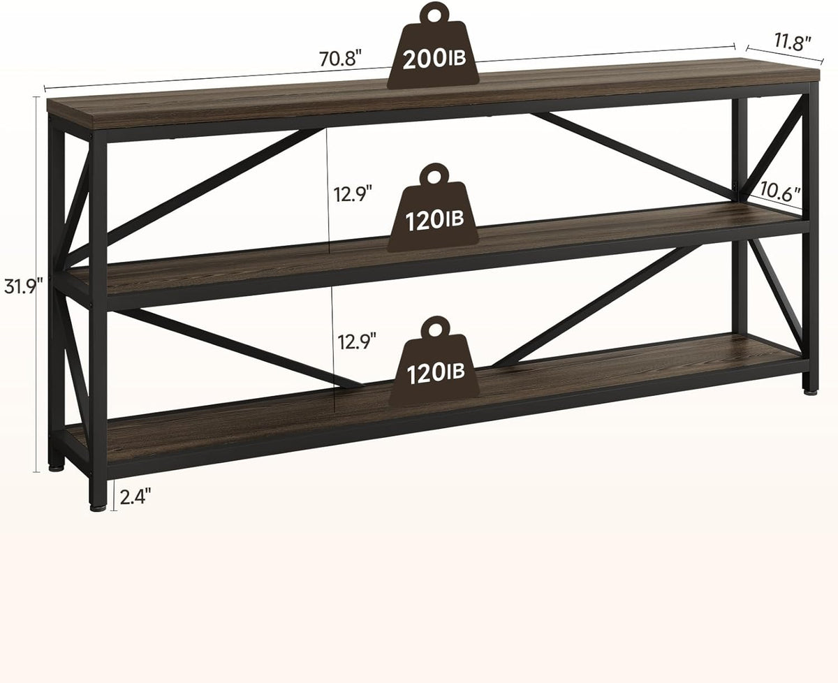 70.8 Inch Industrial Console Table with 3-Tier Shelf