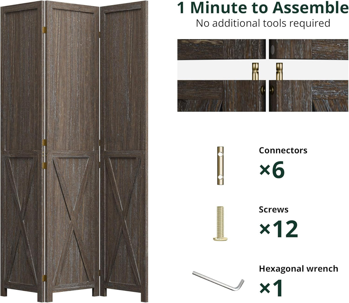 5.5 ft Solid Wood Folding Room Divider