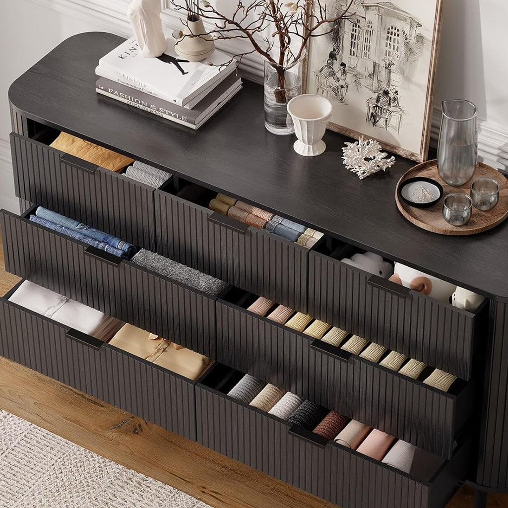 7-Drawer 60-Inch Fluted Dresser with Metal Handles