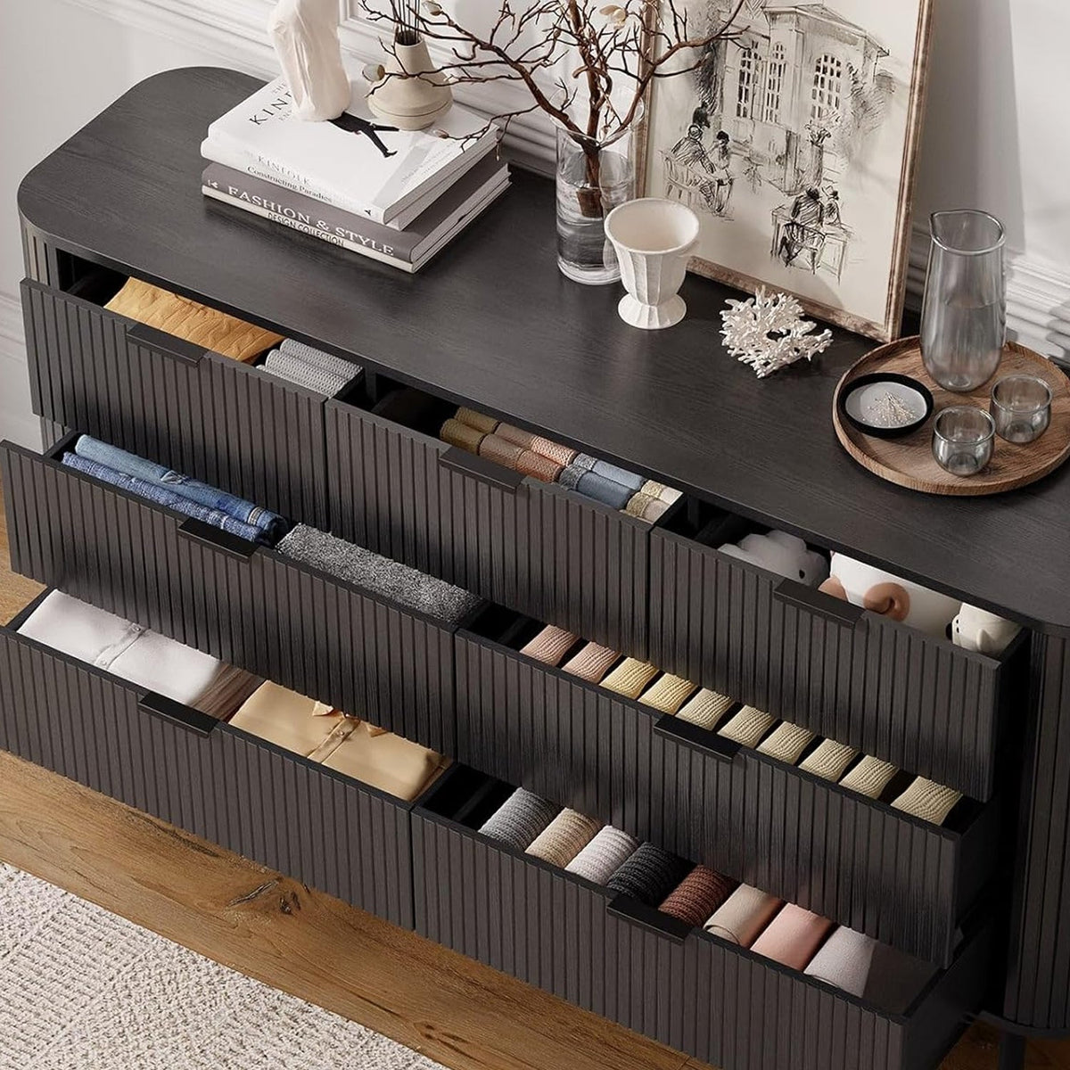 7-Drawer 60-Inch Fluted Dresser with Metal Handles