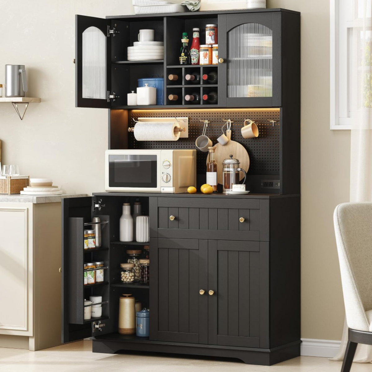 71 Inch Kitchen Pantry Cabinet with Microwave Stand