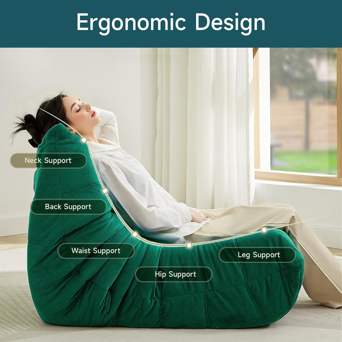 Velvet Memory Foam Bean Bag Chair, Single Seat