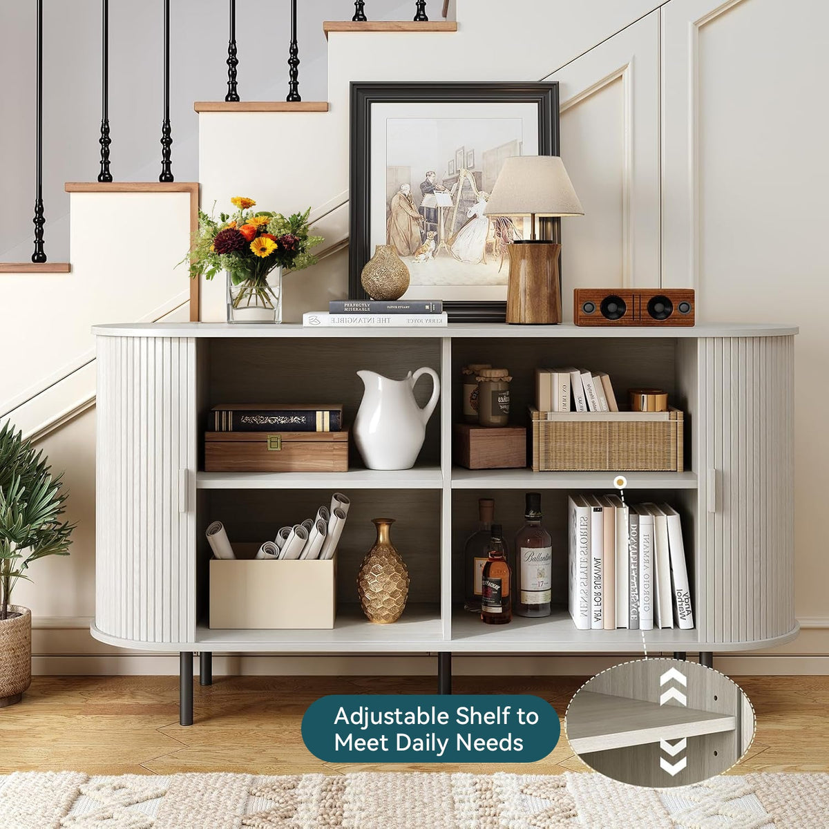 55 Inch Sideboard Buffet with Tambour Door