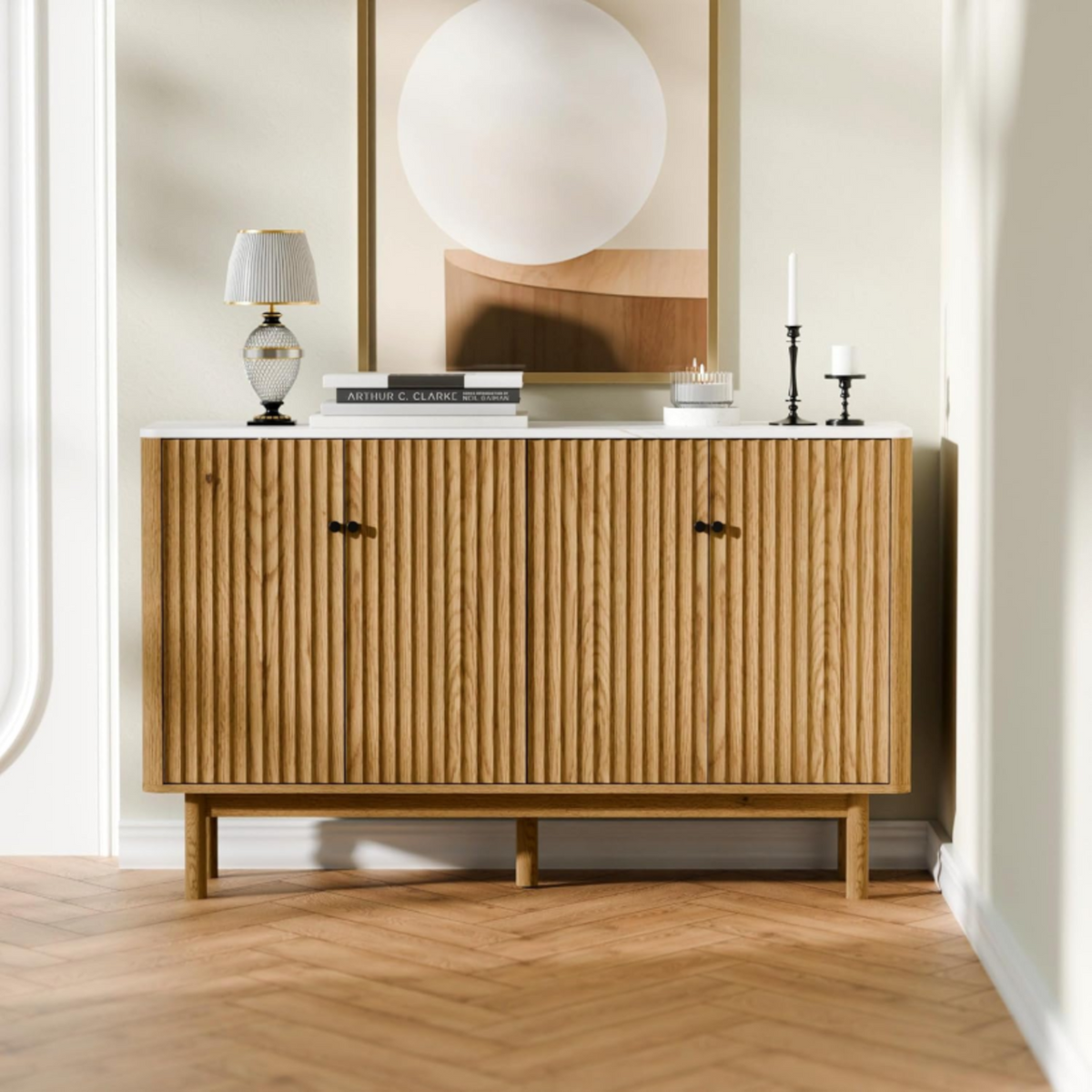 Fluted Sideboard Buffet Credenza with 4 Doors