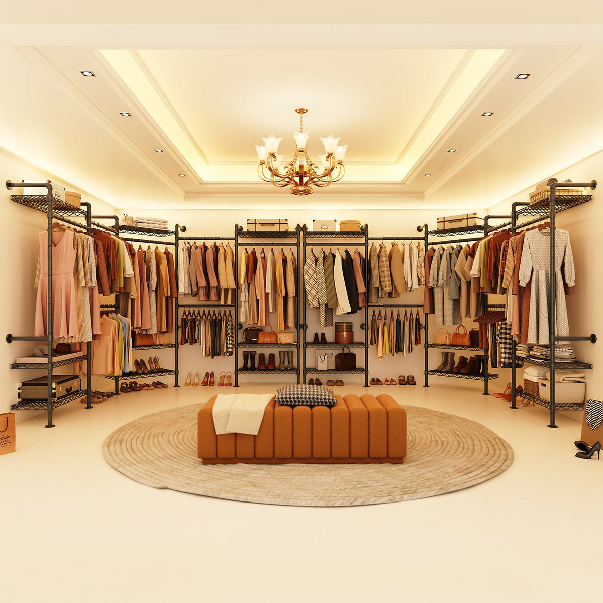Wall Mounted Closet System with 4 Rods and 9 Shelves