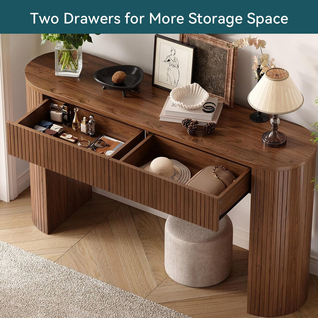 55-Inch Fluted Oval Console Table with 2 Drawers