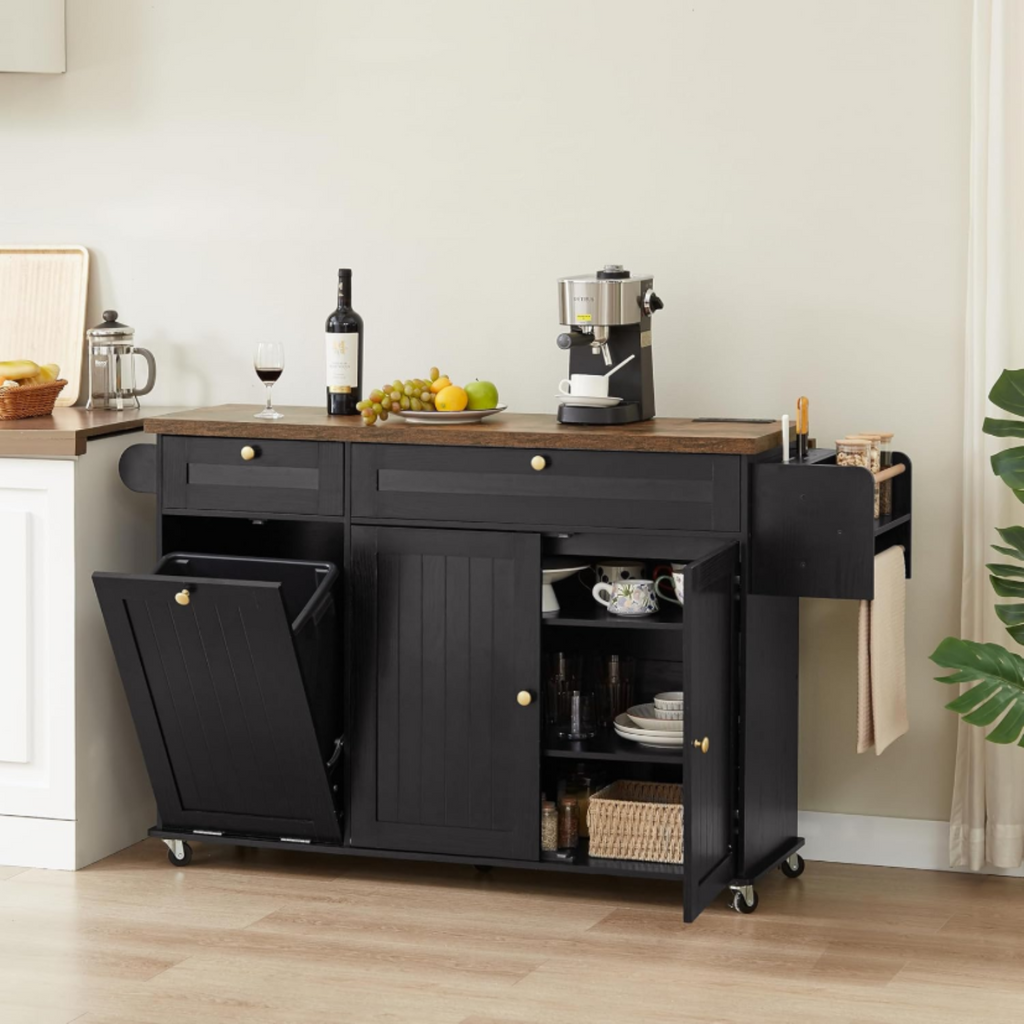 Kitchen Island Cart with Trash Can Storage on Wheels
