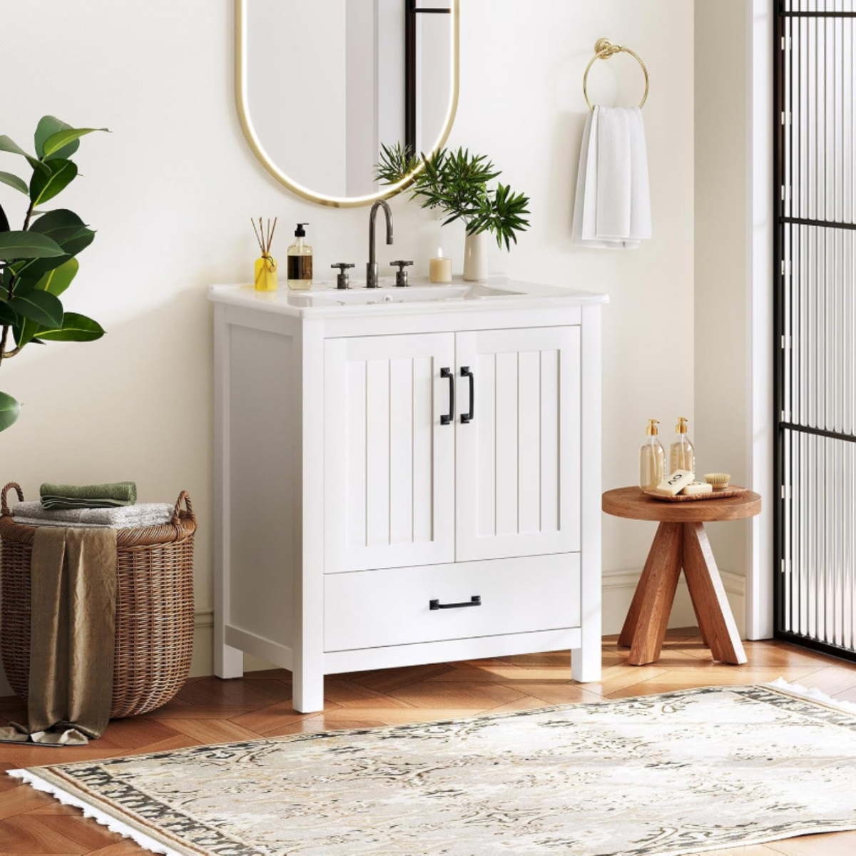 30 Inch Farmhouse Bathroom Vanity with Barn Door