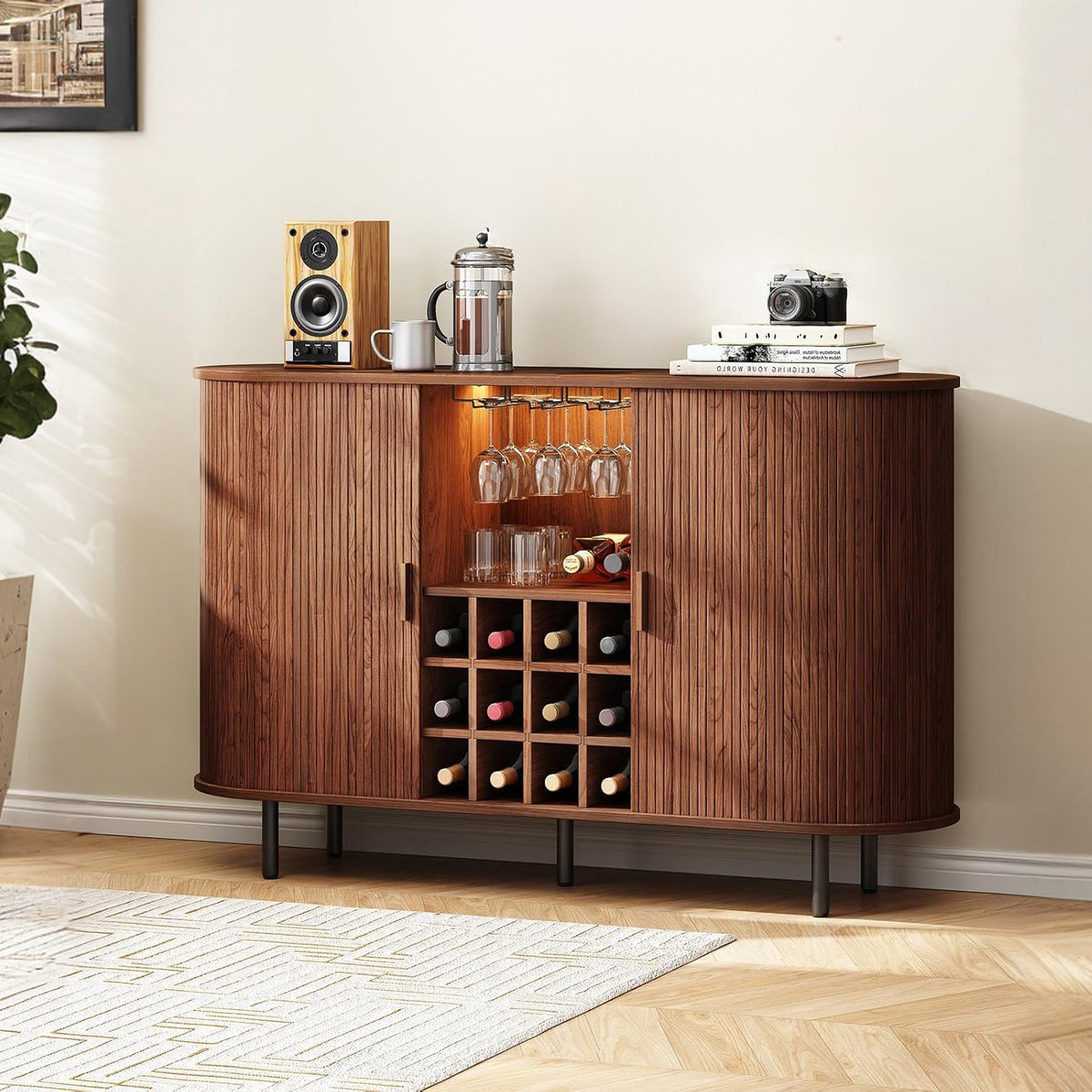 55 Inch LED Wine Bar Cabinet and Coffee Station