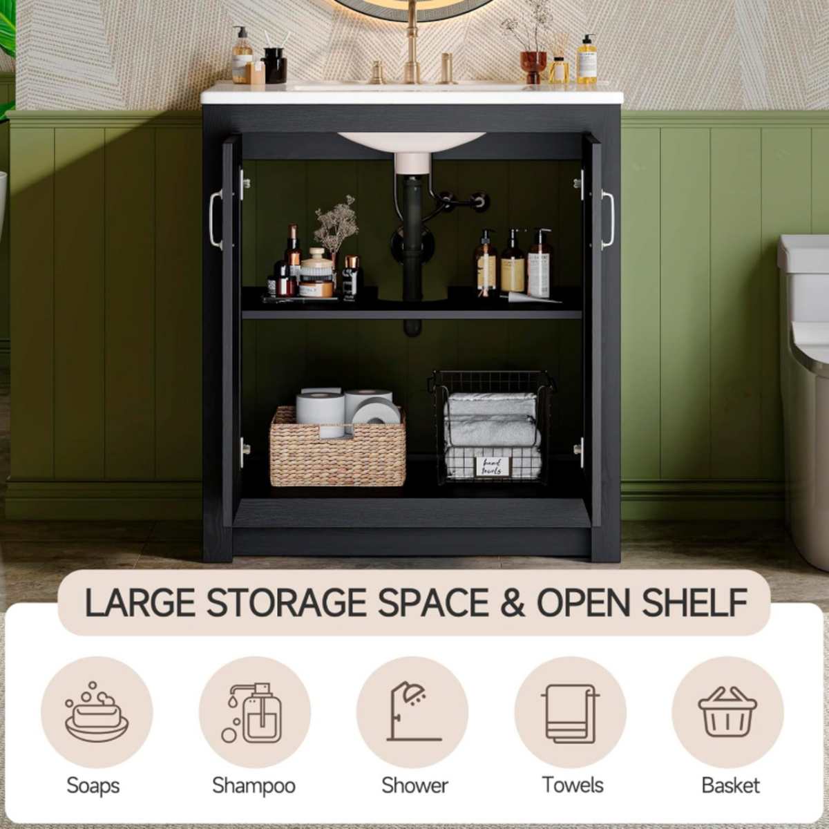 30-Inch Farmhouse Bathroom Vanity with Sink, Soft-Close