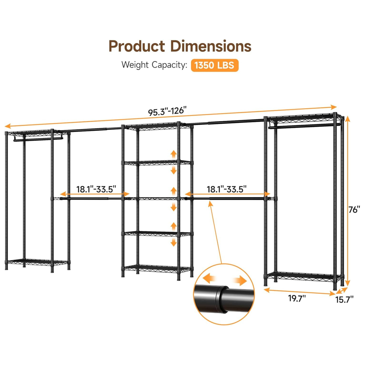 Heavy Duty Freestanding Clothes Rack with 9 Shelves
