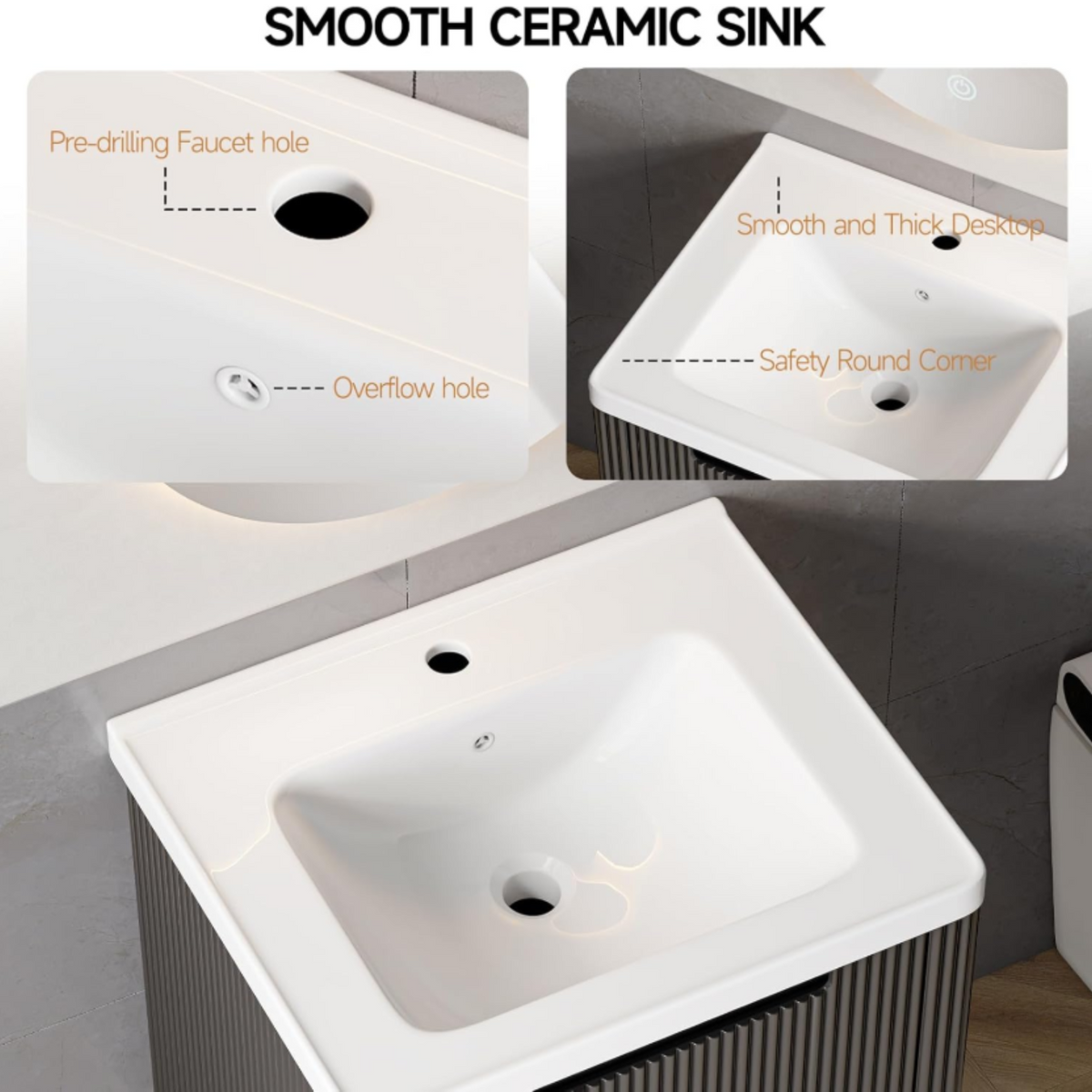 24-Inch Small Floating Bathroom Vanity with Sink