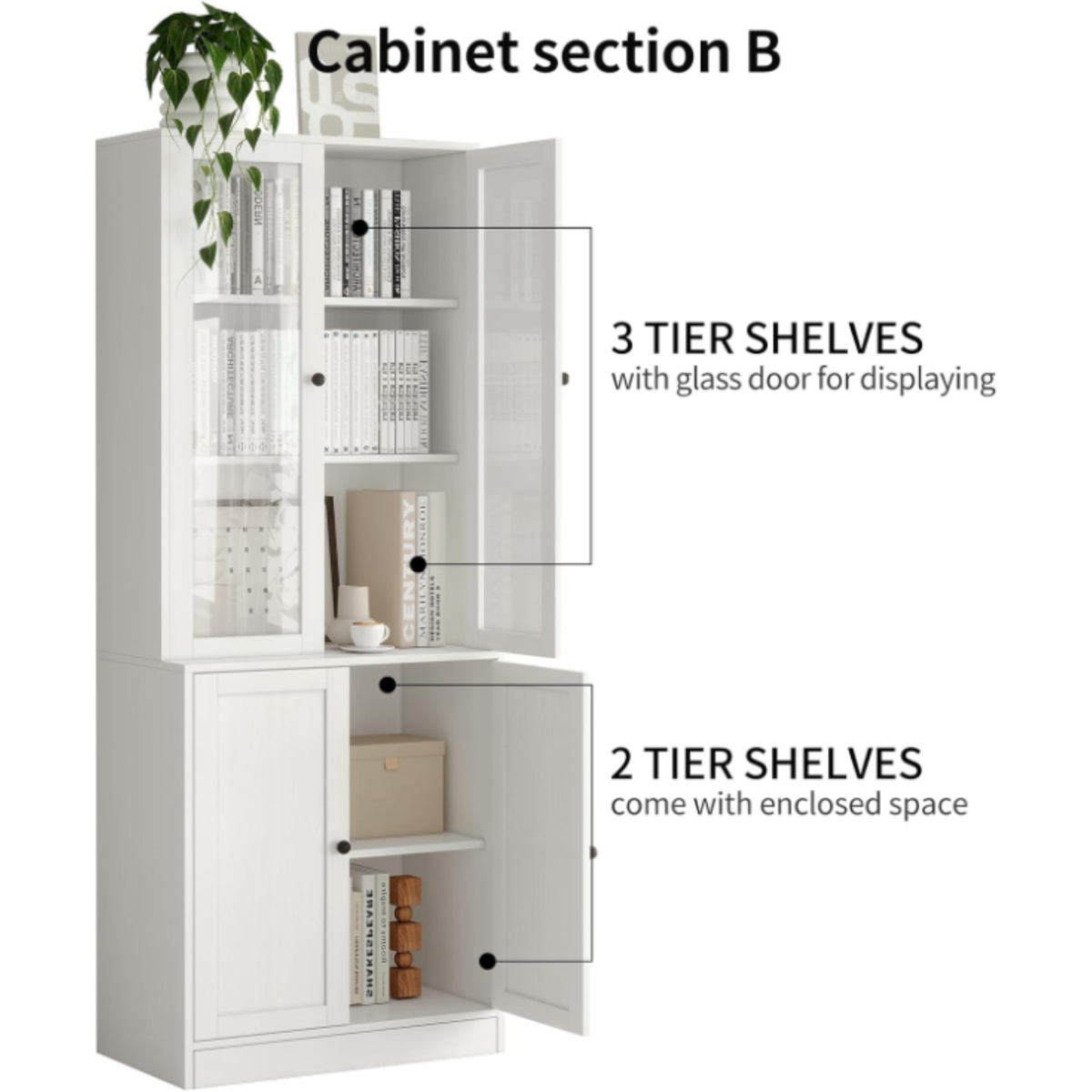 71-Inch Bookcase with Glass Doors and 5 Shelves