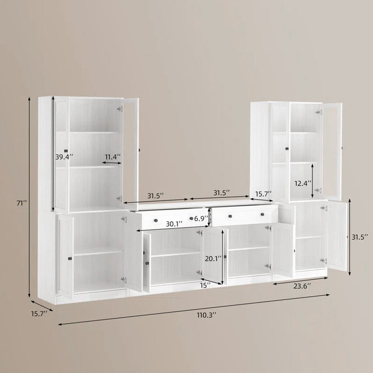 4-Piece Kitchen Pantry Set with Bookshelves (2B+2C)