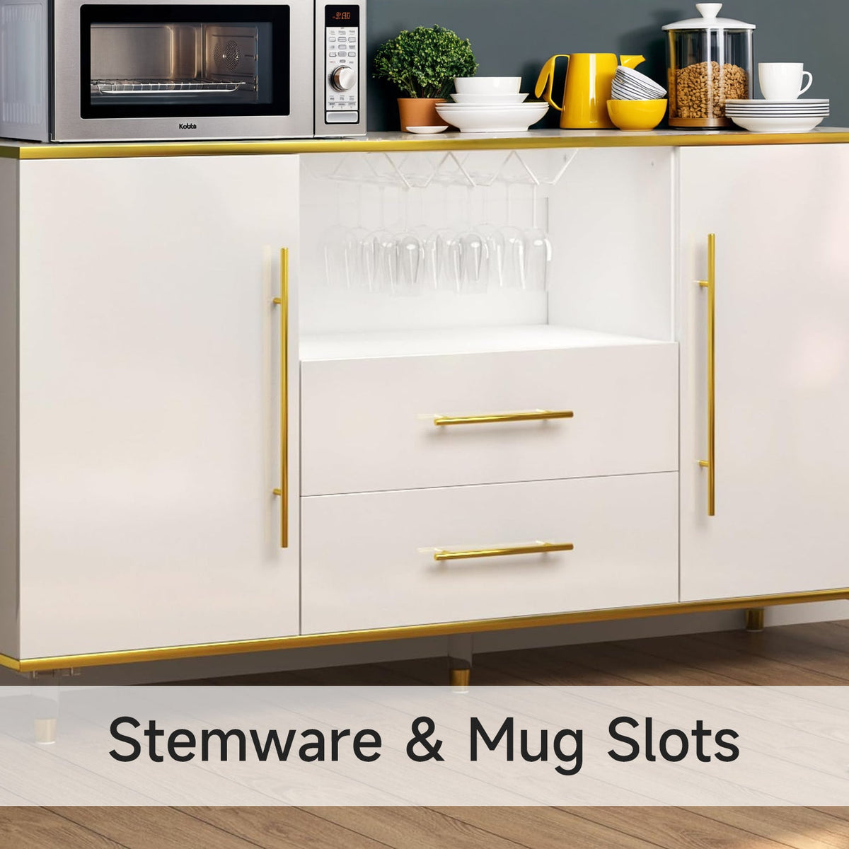 High Gloss Kitchen Buffet Cabinet with Wine Glass Holder